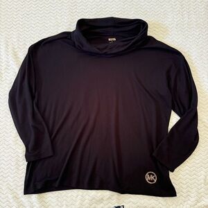 Michael Kors MK Black Cowl Neck Top, Long Sleeve  T-shirt Gold MK Logo 1X